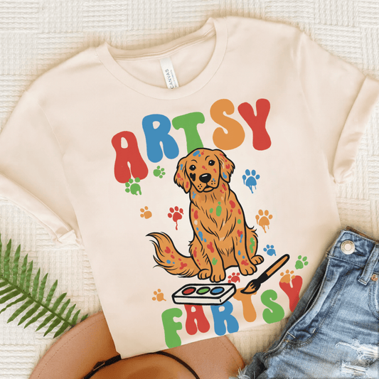 Artsy Fartsy Golden Retriever Unisex Tshirt Natural