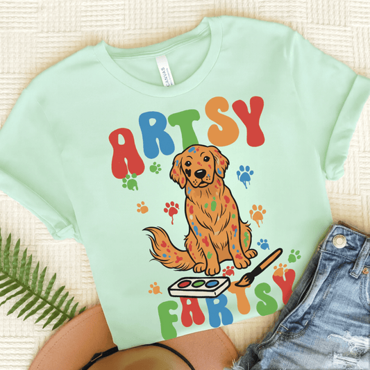 Artsy Fartsy Golden Retriever Unisex Tshirt Heather Mint