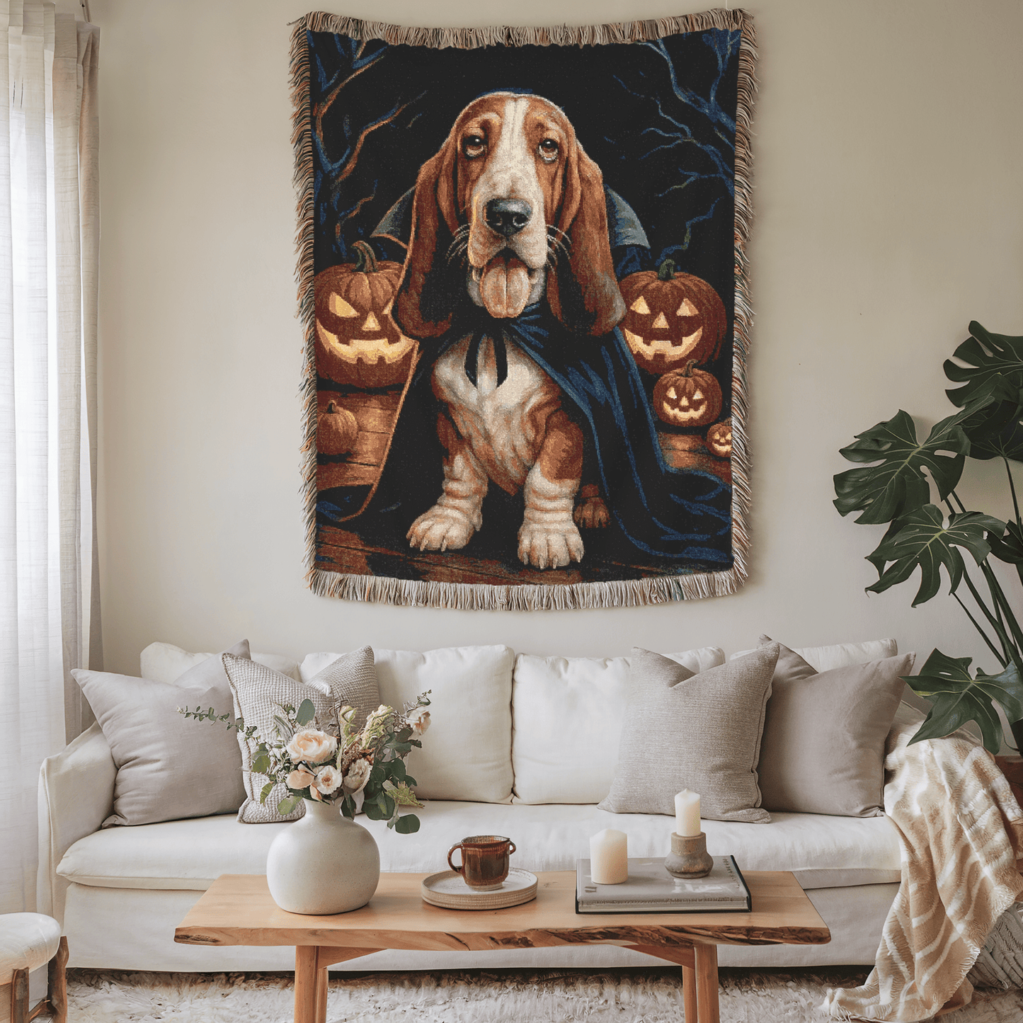 Printify Blanket Basset Dog Halloween Woven Blanket
