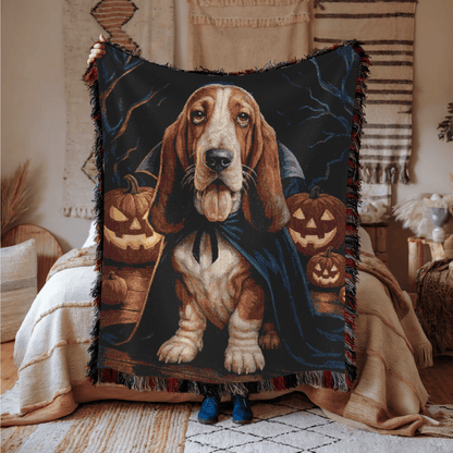 Printify Blanket Basset Dog Halloween Woven Blanket