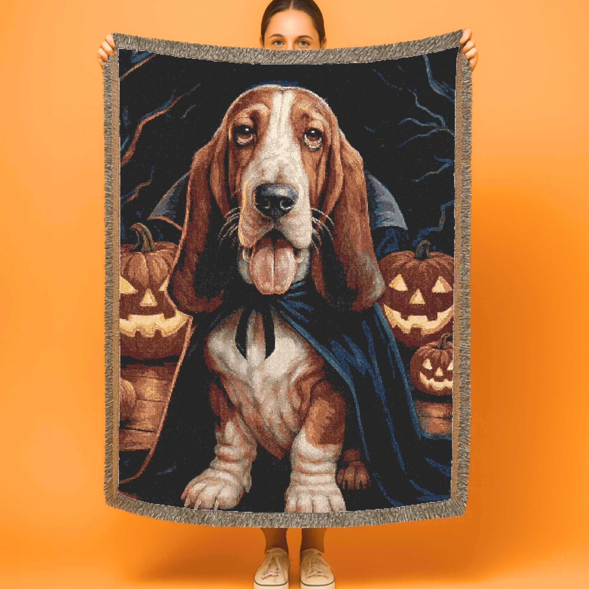 Printify Blanket Basset Dog Halloween Woven Blanket