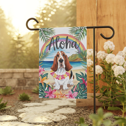 Printify Garden Flag Basset Hound Aloha Garden Flag