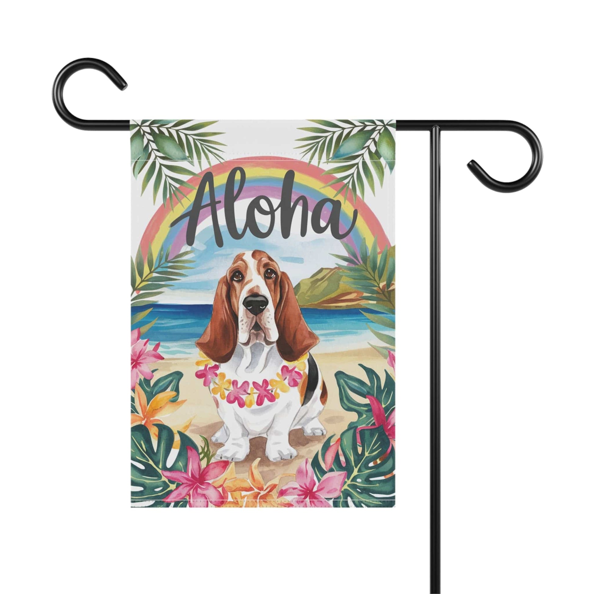Printify Garden Flag Basset Hound Aloha Garden Flag