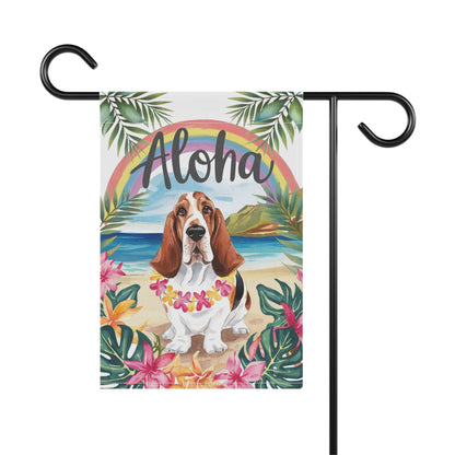 Printify Garden Flag Basset Hound Aloha Garden Flag