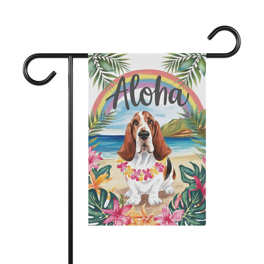 Printify Garden Flag Basset Hound Aloha Garden Flag