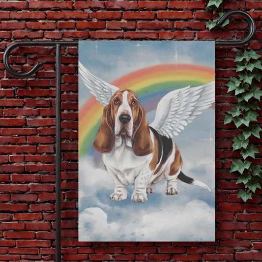 Printify Garden Flag 12'' × 18'' Basset Hound Angel Garden Flag