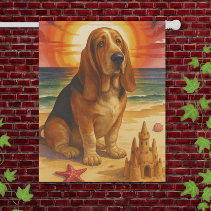 Printify Garden Flag 24.5'' × 32'' Basset Hound Beach Garden Flag