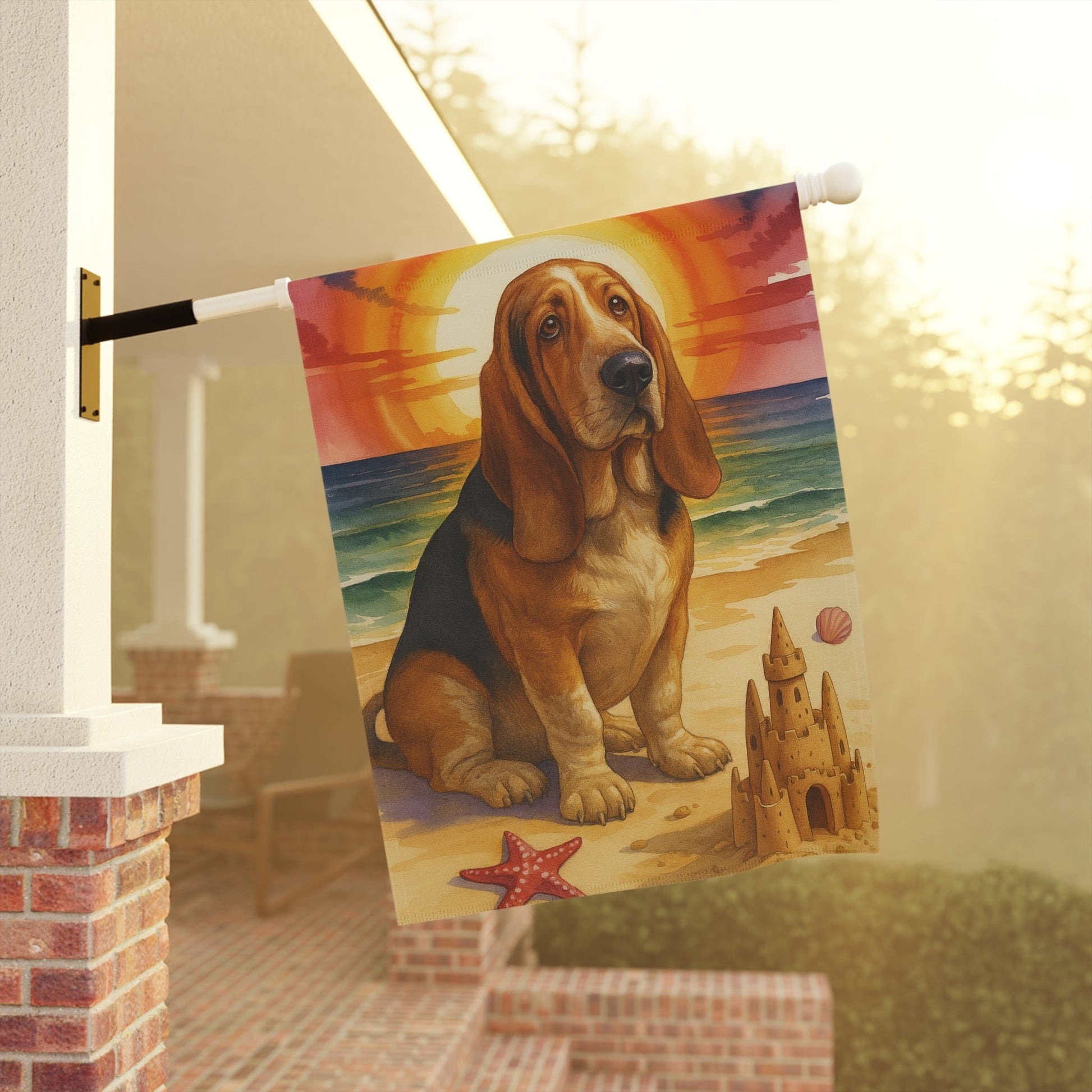Printify Garden Flag Basset Hound Beach Garden Flag