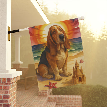 Printify Garden Flag Basset Hound Beach Garden Flag
