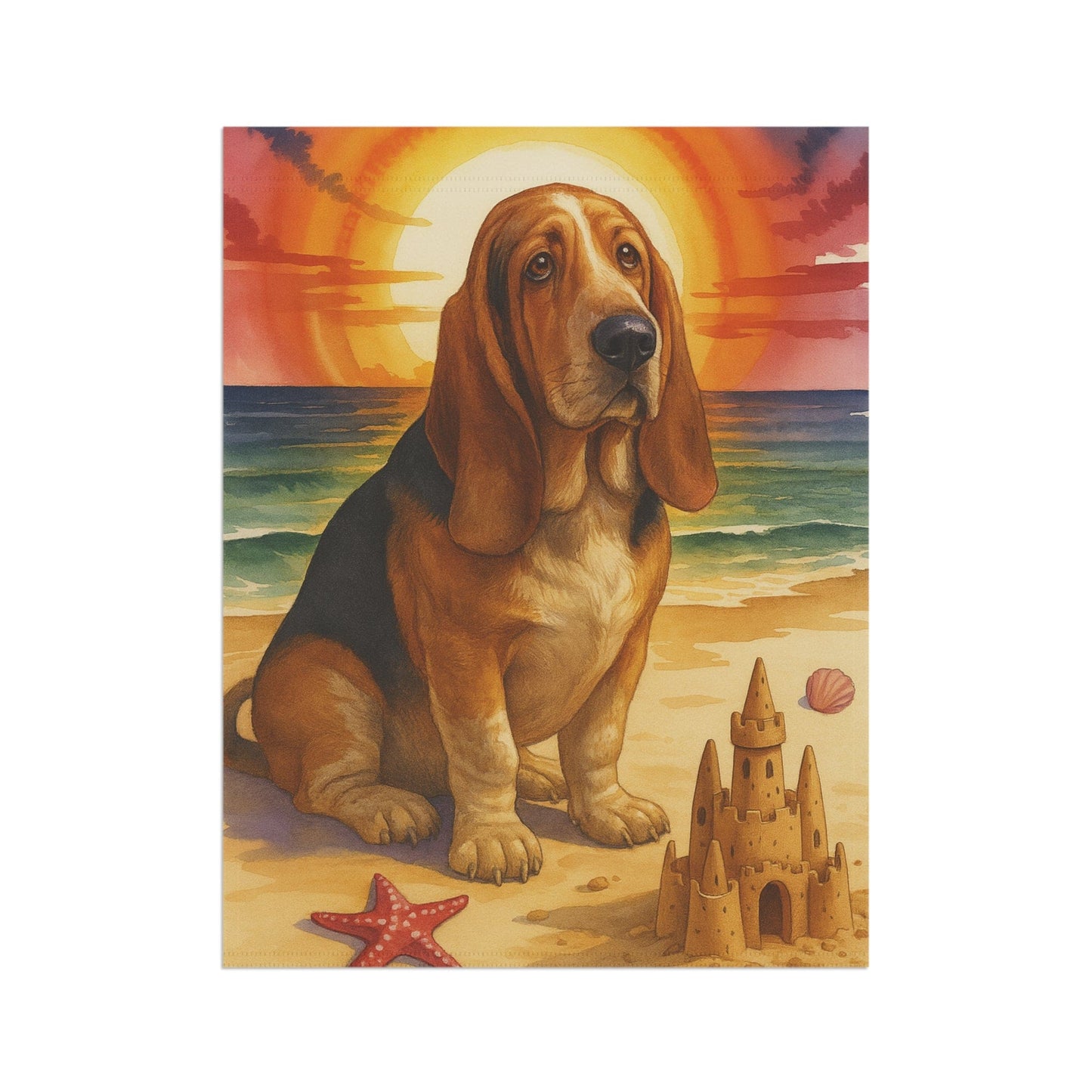Printify Garden Flag Basset Hound Beach Garden Flag