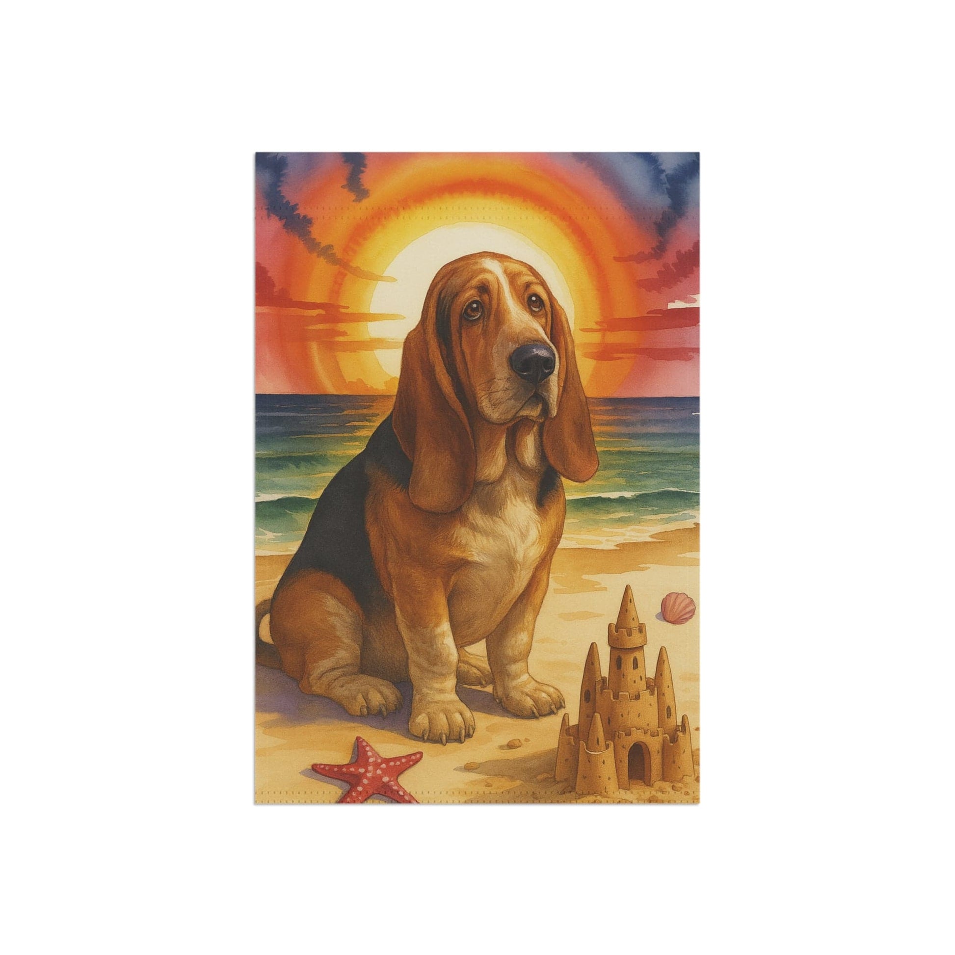 Printify Garden Flag Basset Hound Beach Garden Flag