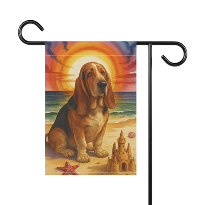 Printify Garden Flag Basset Hound Beach Garden Flag
