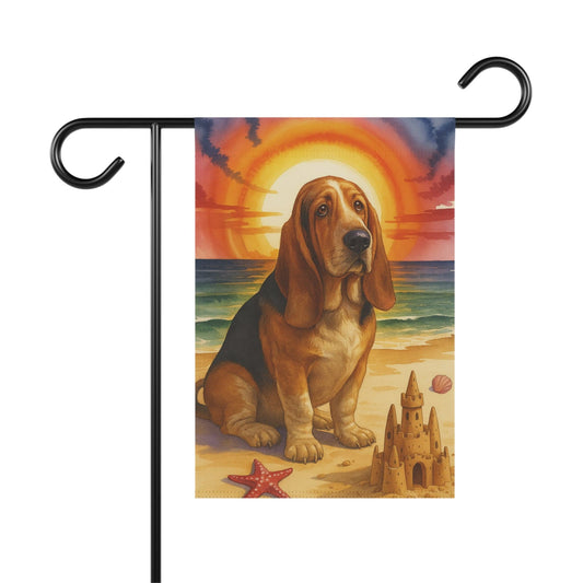 Printify Garden Flag Basset Hound Beach Garden Flag