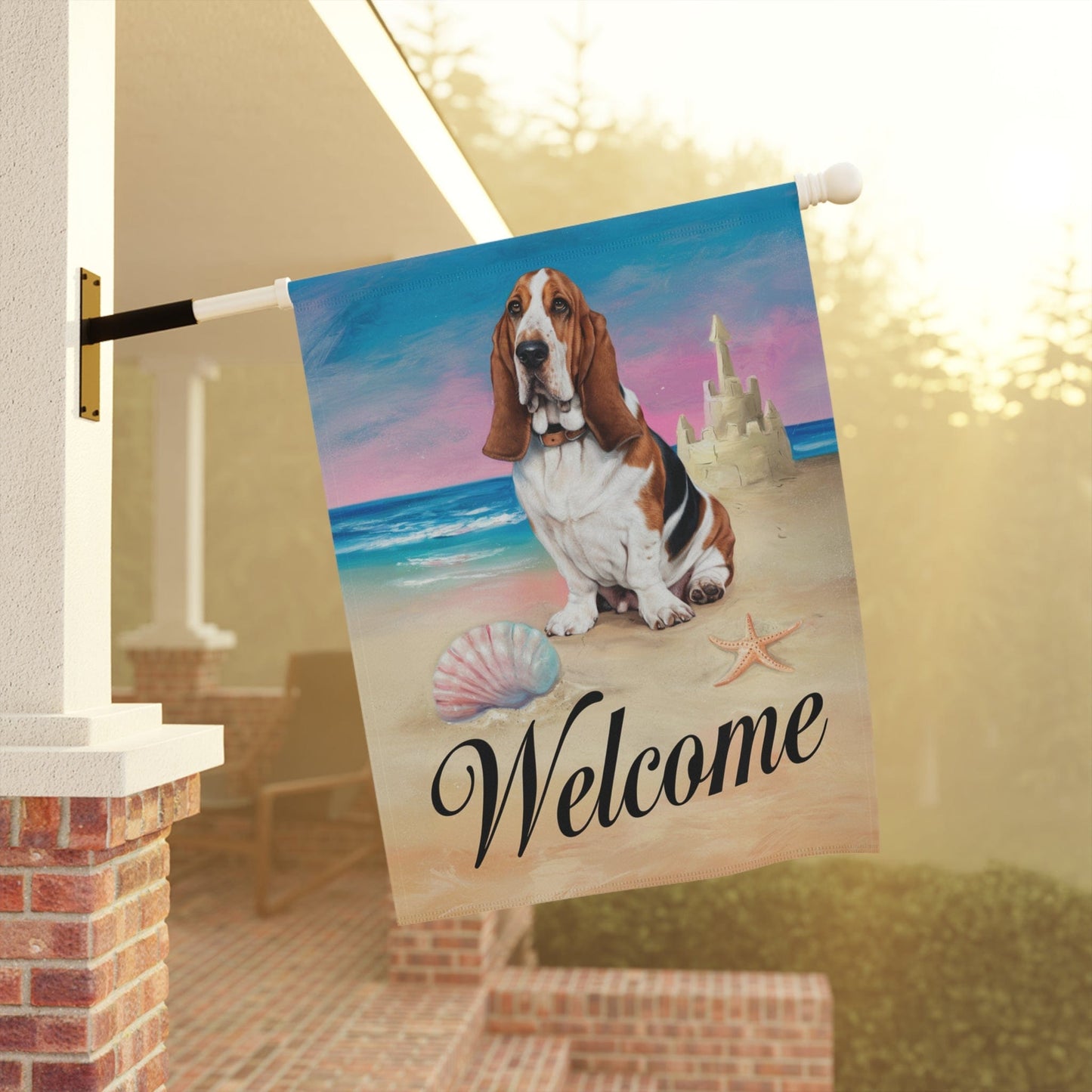 Printify Home Decor Basset Hound Beach Yard Decor, Nautical Dog Gift, Housewarming Banner