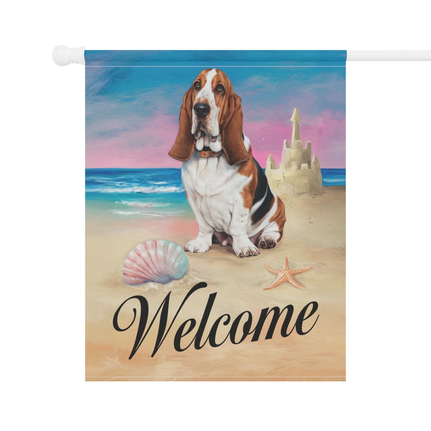 Printify Home Decor Basset Hound Beach Yard Decor, Nautical Dog Gift, Housewarming Banner