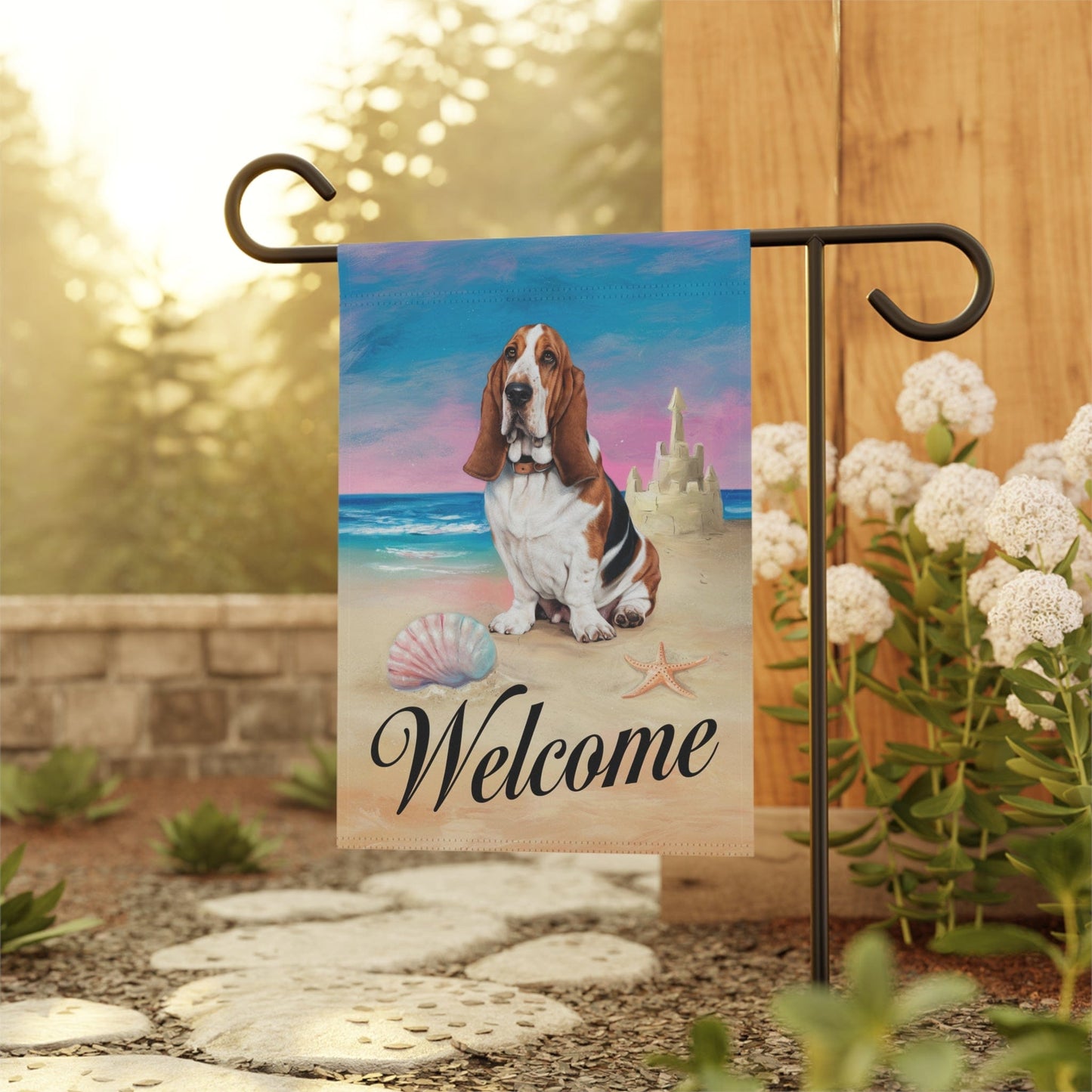 Printify Home Decor Basset Hound Beach Yard Decor, Nautical Dog Gift, Housewarming Banner