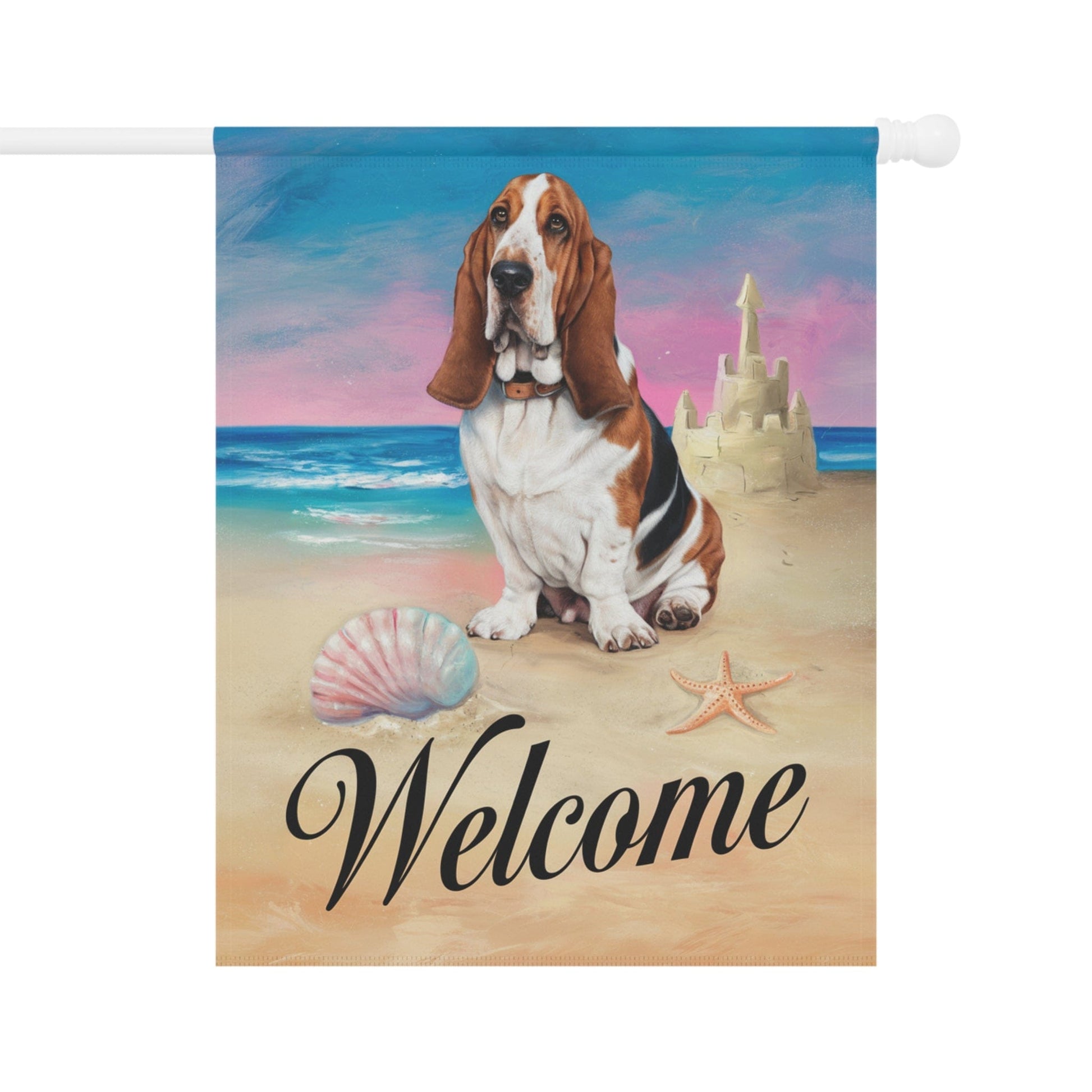 Printify Home Decor 24.5'' × 32'' Basset Hound Beach Yard Decor, Nautical Dog Gift, Housewarming Banner
