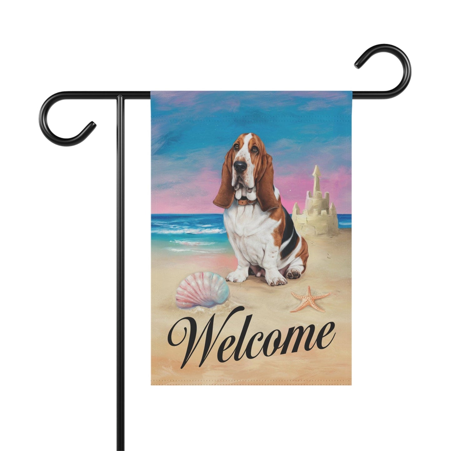 Printify Home Decor 12'' × 18'' Basset Hound Beach Yard Decor, Nautical Dog Gift, Housewarming Banner