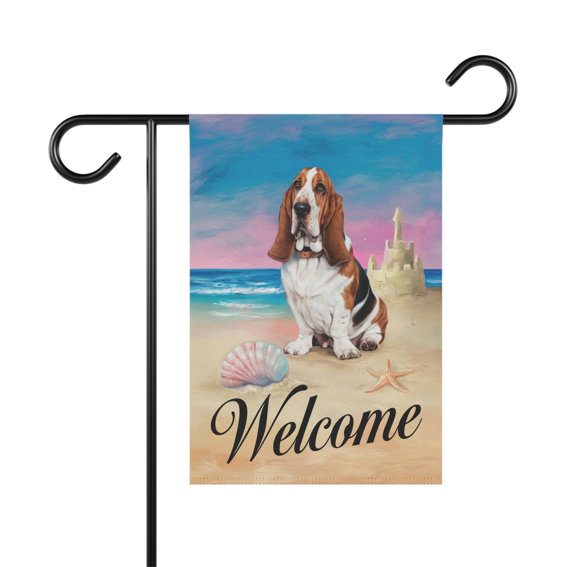 Printify Home Decor 12'' × 18'' Basset Hound Beach Yard Decor, Nautical Dog Gift, Housewarming Banner