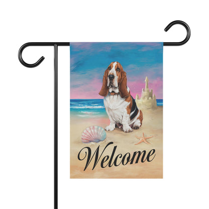 Printify Home Decor 12'' × 18'' Basset Hound Beach Yard Decor, Nautical Dog Gift, Housewarming Banner