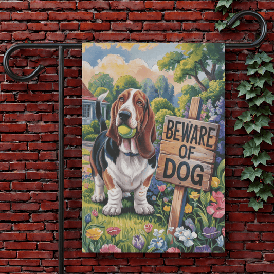 Printify Garden Flag 12'' × 18'' Basset HOund Beware Garden Flag