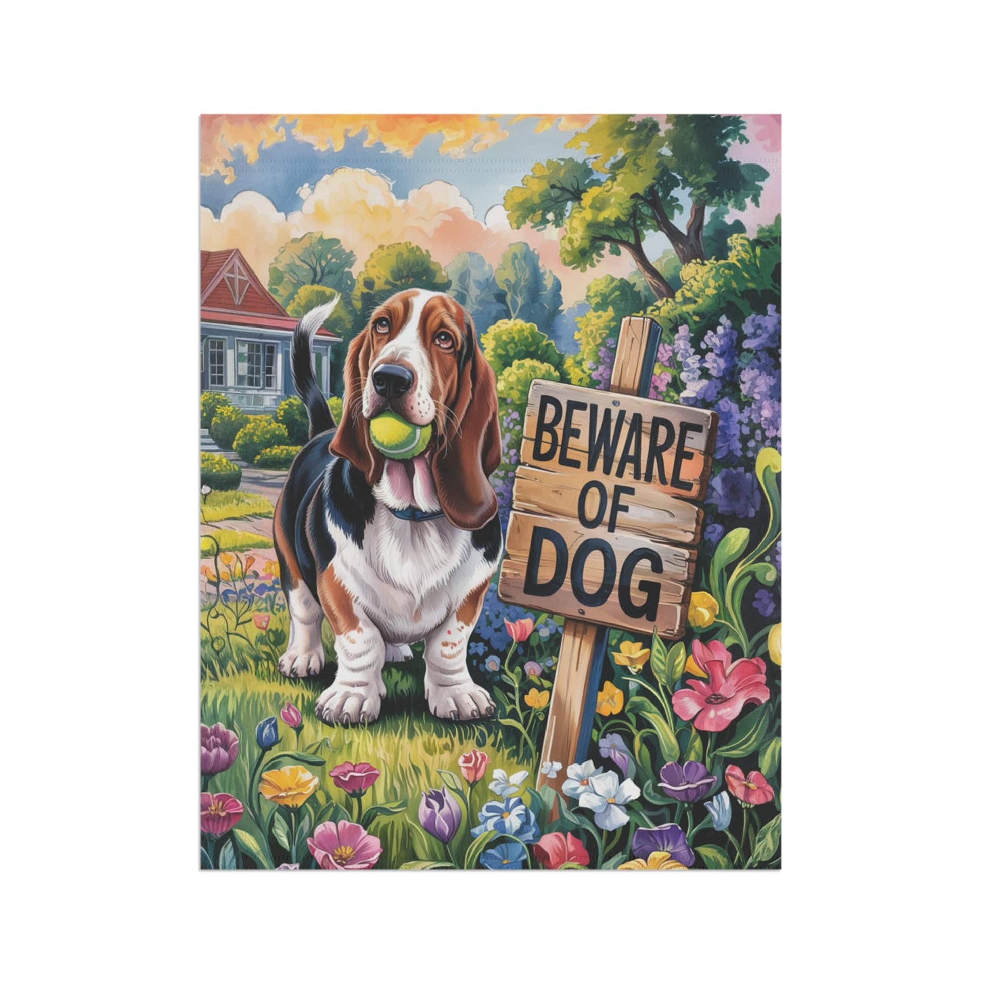 Printify Garden Flag Basset HOund Beware Garden Flag