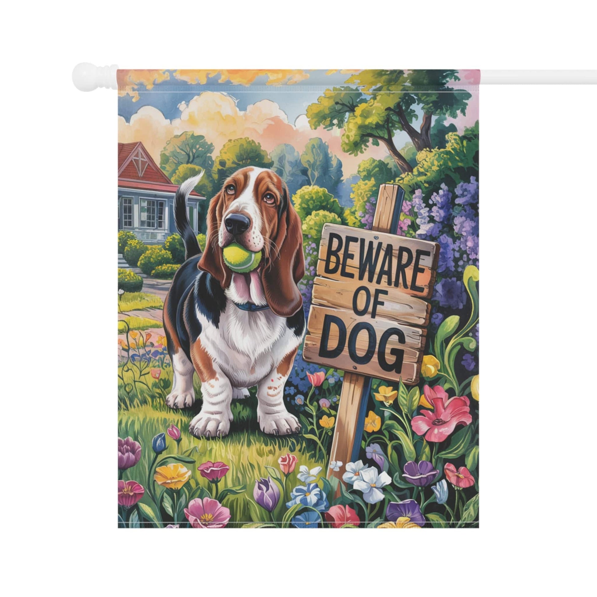 Printify Garden Flag Basset HOund Beware Garden Flag