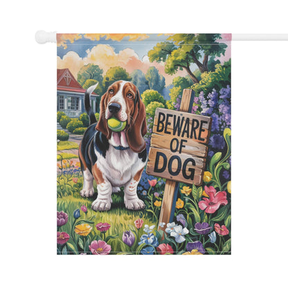Printify Garden Flag Basset HOund Beware Garden Flag