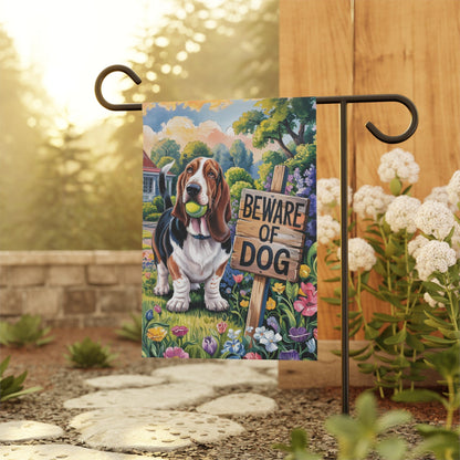 Printify Garden Flag Basset HOund Beware Garden Flag