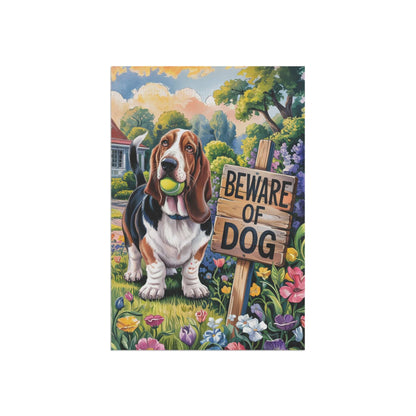 Printify Garden Flag Basset HOund Beware Garden Flag
