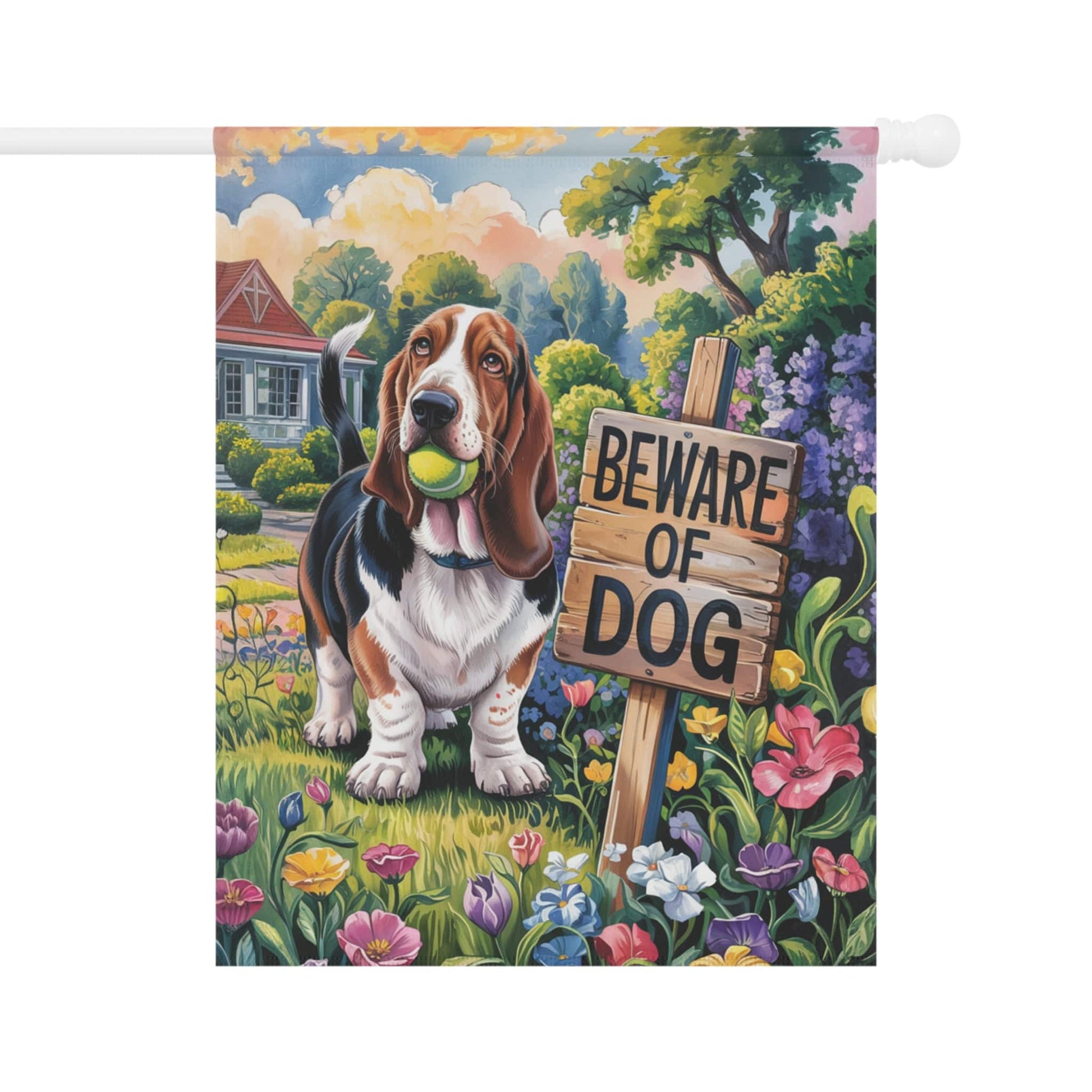 Printify Garden Flag Basset HOund Beware Garden Flag