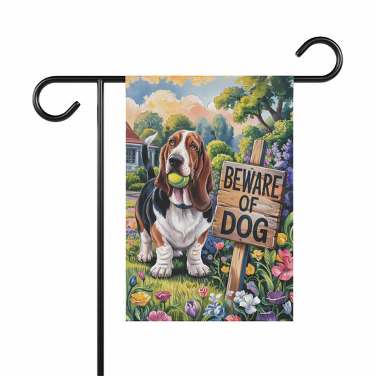 Printify Garden Flag Basset HOund Beware Garden Flag