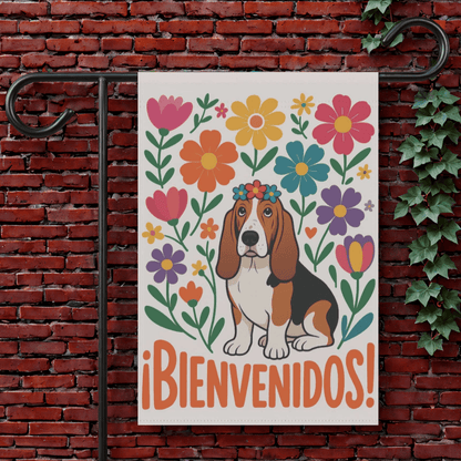 Printify Garden Flag 12'' × 18'' Basset Hound Bienvenidos Garden Flag