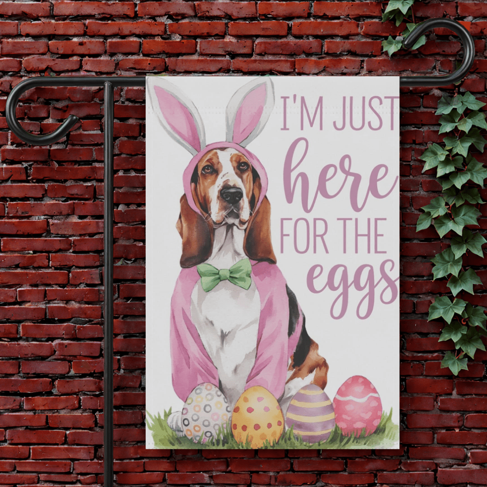 Printify Garden Flag 12'' × 18'' Basset Hound Dog Funny Easter Garden Flag