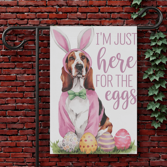 Printify Garden Flag 12'' × 18'' Basset Hound Dog Funny Easter Garden Flag