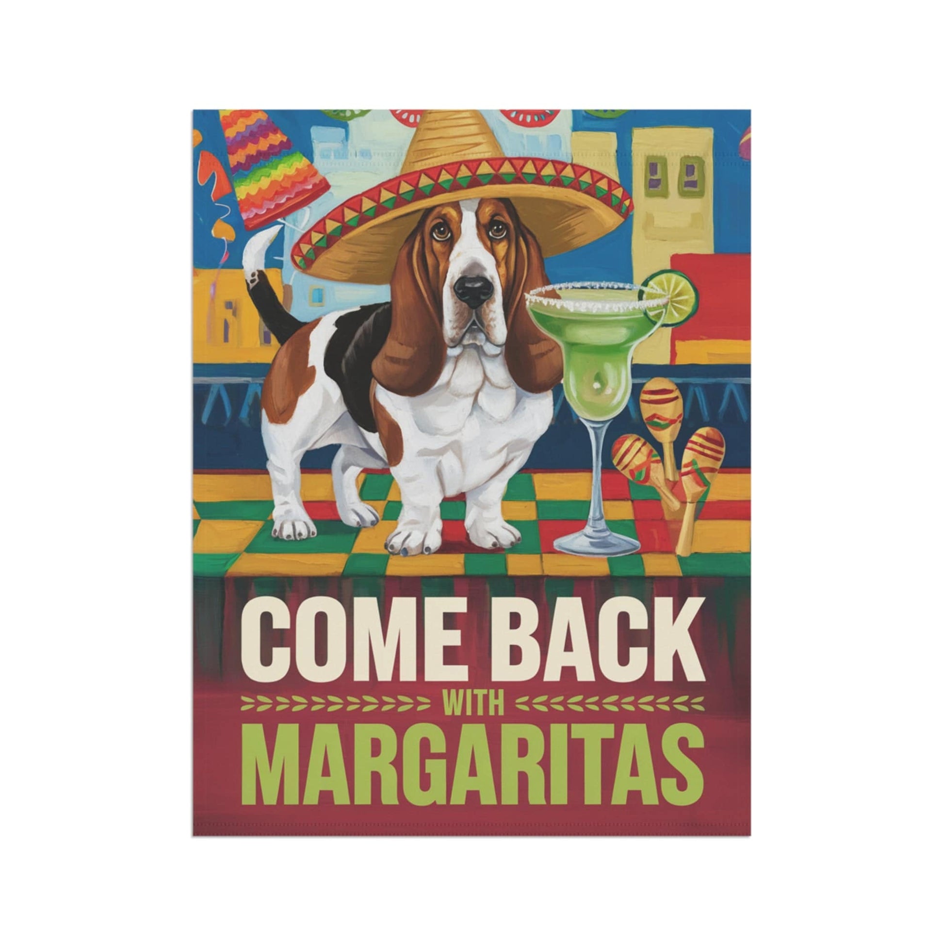 Printify Home Decor Basset Hound Dog Garden Flag, Cinco de Mayo Fiesta, Margarita Drinking Decor, Front Yard