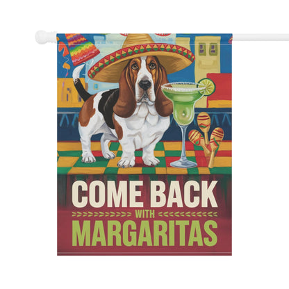 Printify Home Decor Basset Hound Dog Garden Flag, Cinco de Mayo Fiesta, Margarita Drinking Decor, Front Yard