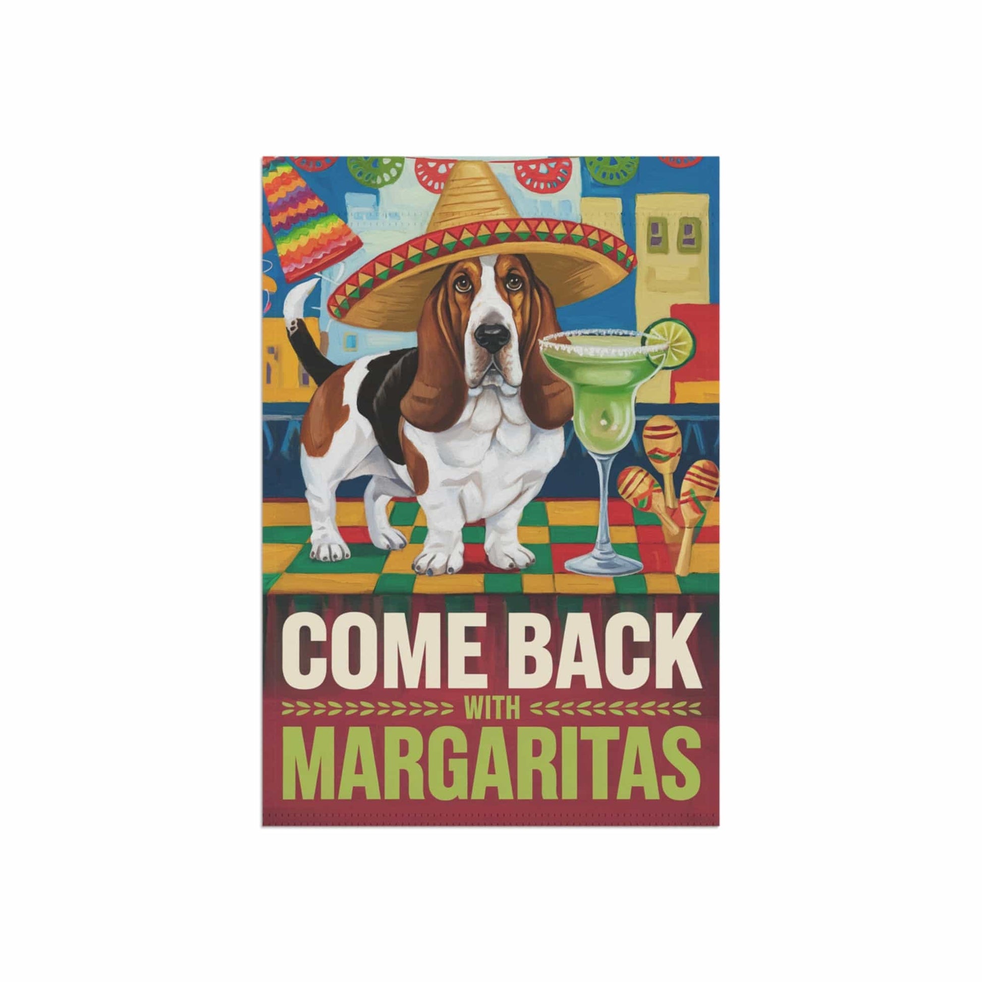 Printify Home Decor Basset Hound Dog Garden Flag, Cinco de Mayo Fiesta, Margarita Drinking Decor, Front Yard