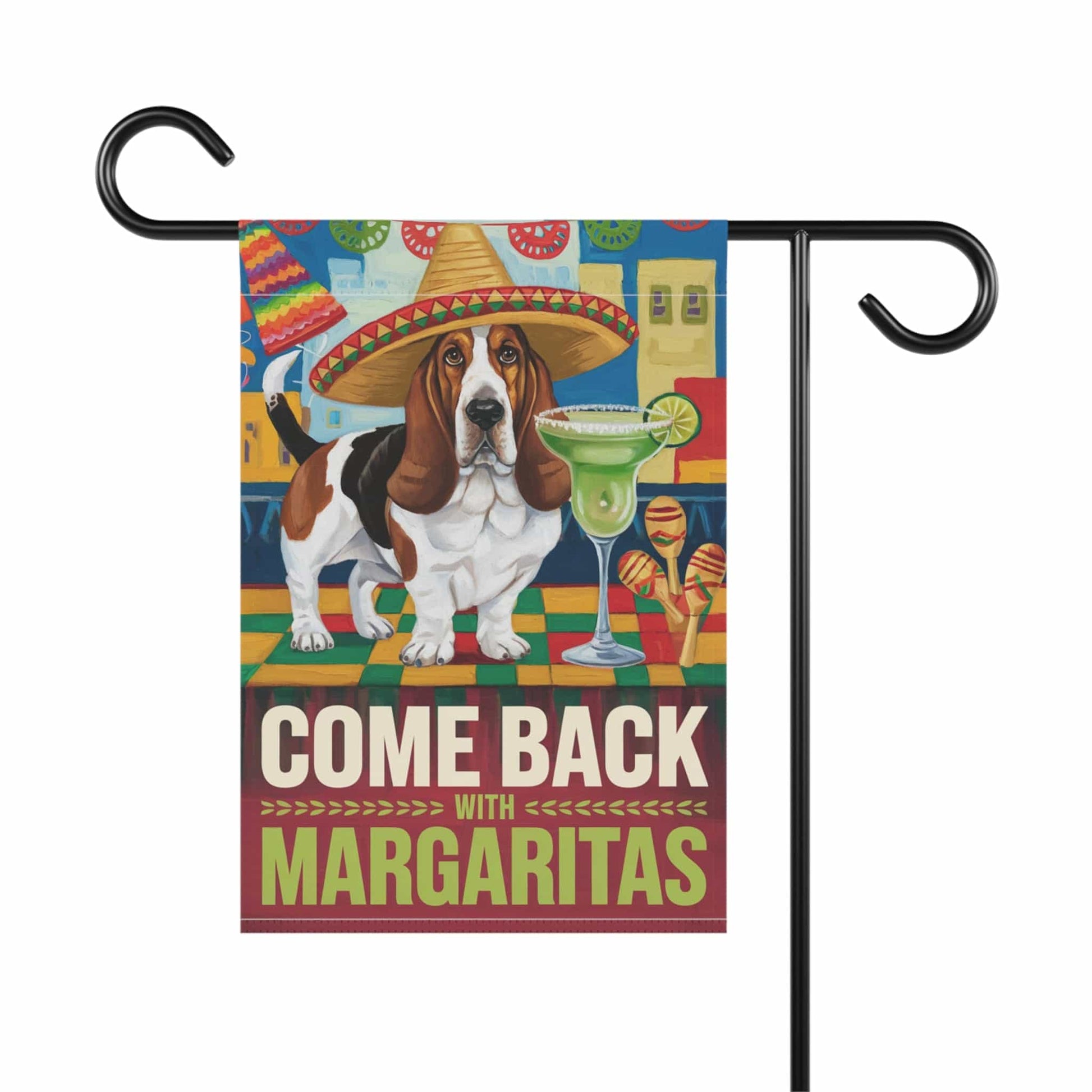 Printify Home Decor Basset Hound Dog Garden Flag, Cinco de Mayo Fiesta, Margarita Drinking Decor, Front Yard
