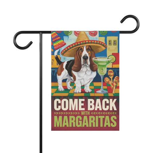 Printify Home Decor 12'' × 18'' Basset Hound Dog Garden Flag, Cinco de Mayo Fiesta, Margarita Drinking Decor, Front Yard