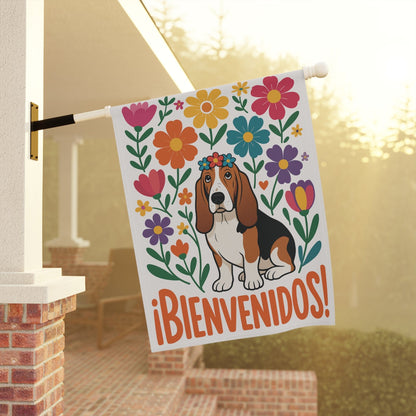 Printify Home Decor Basset Hound Dog Garden Flag, Spanish Front Yard Decor, Outdoor Spring
