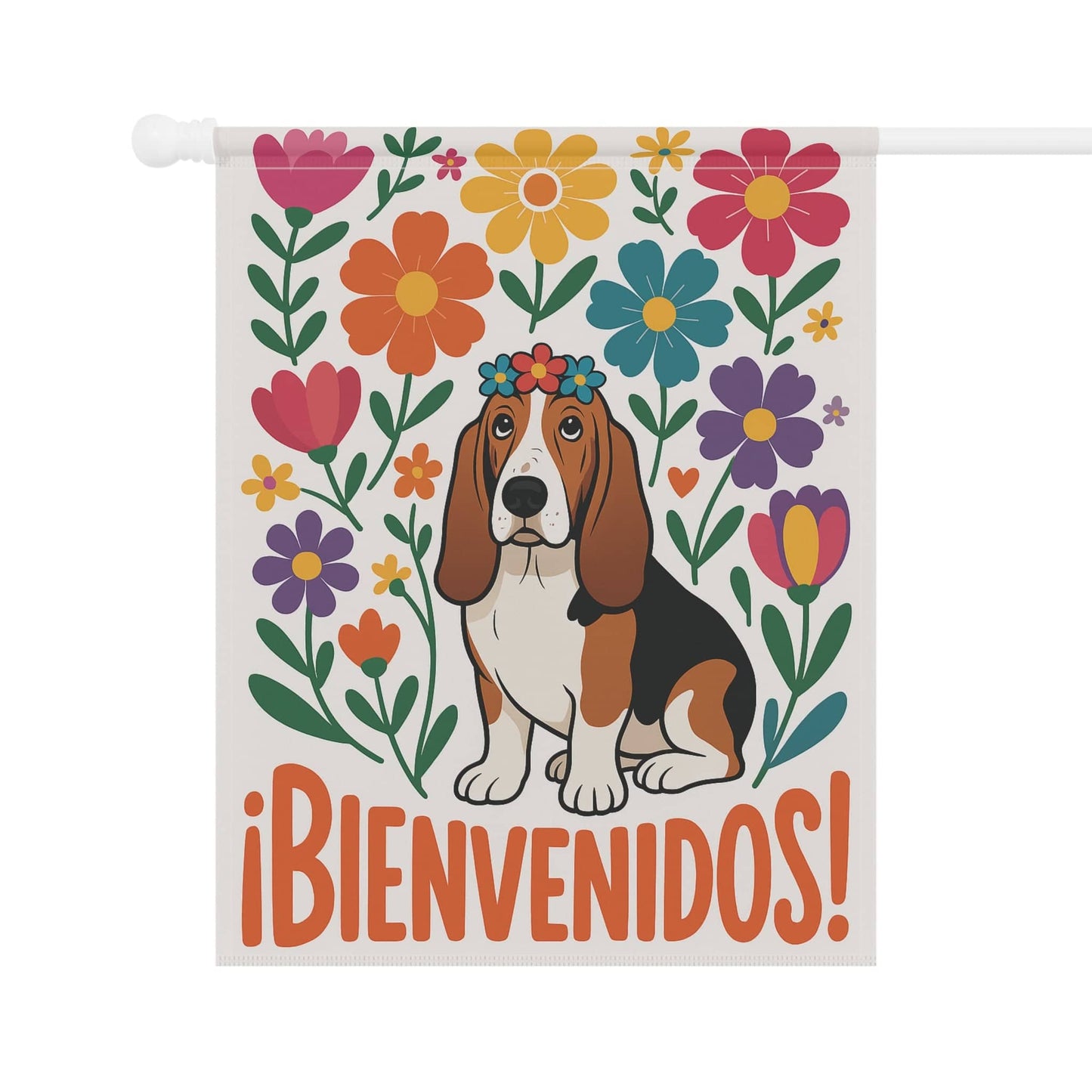 Printify Home Decor Basset Hound Dog Garden Flag, Spanish Front Yard Decor, Outdoor Spring