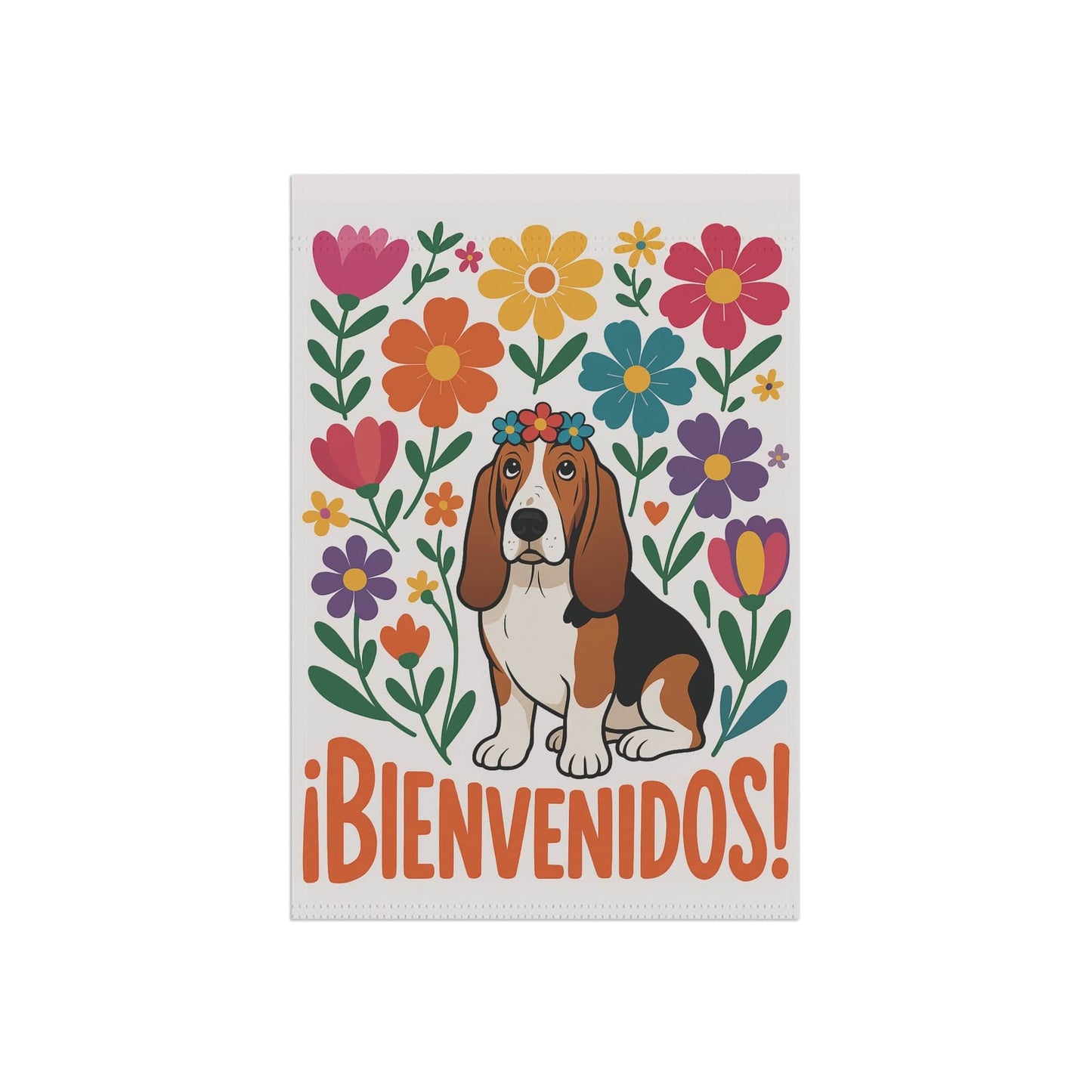 Printify Home Decor Basset Hound Dog Garden Flag, Spanish Front Yard Decor, Outdoor Spring