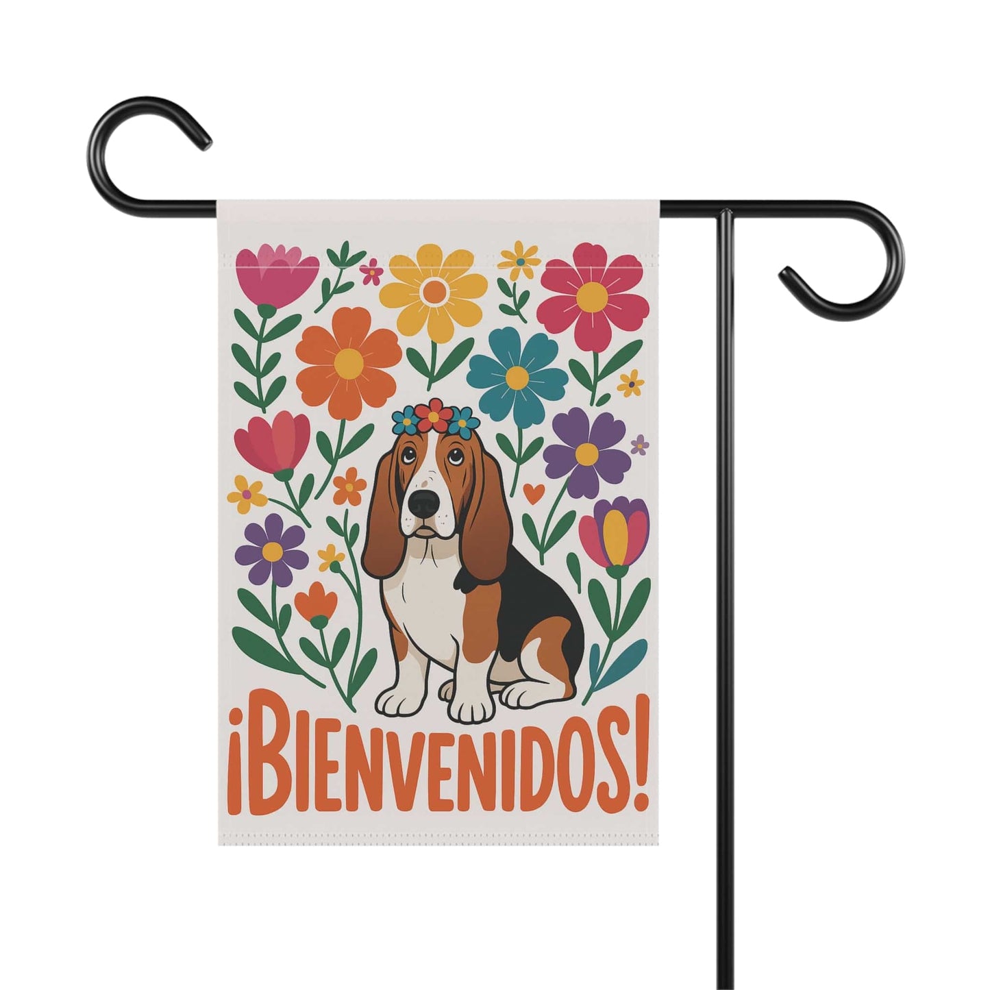 Printify Home Decor Basset Hound Dog Garden Flag, Spanish Front Yard Decor, Outdoor Spring