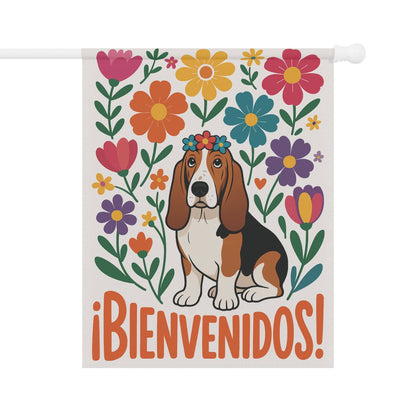 Printify Home Decor 24.5'' × 32'' Basset Hound Dog Garden Flag, Spanish Front Yard Decor, Outdoor Spring