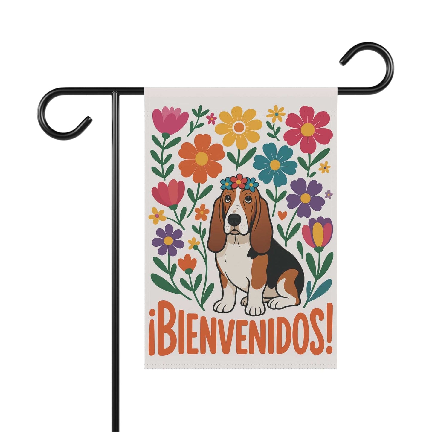 Printify Home Decor 12'' × 18'' Basset Hound Dog Garden Flag, Spanish Front Yard Decor, Outdoor Spring