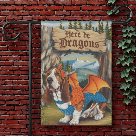 Printify Garden Flag 12'' × 18'' Basset Hound Dragon Garden Flag
