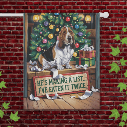 Printify Garden Flag 24.5'' × 32'' Basset Hound Eating List Garden Flag
