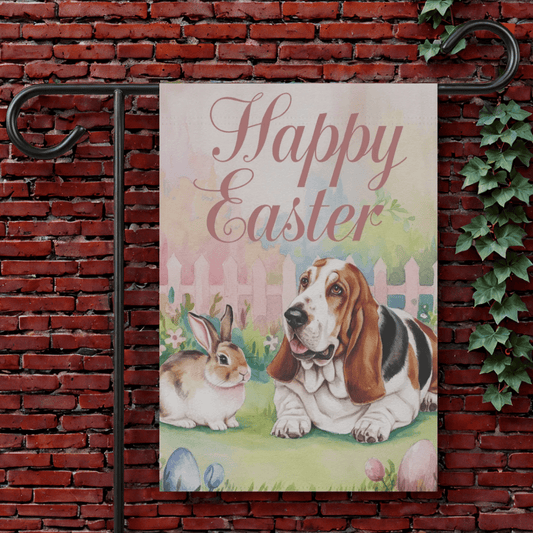 Printify Garden Flag 12'' × 18'' Basset Hound Elegant Easter Garden Flag