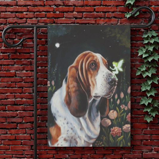 Printify Garden Flag 12'' × 18'' Basset Hound Fairy Garden Flag